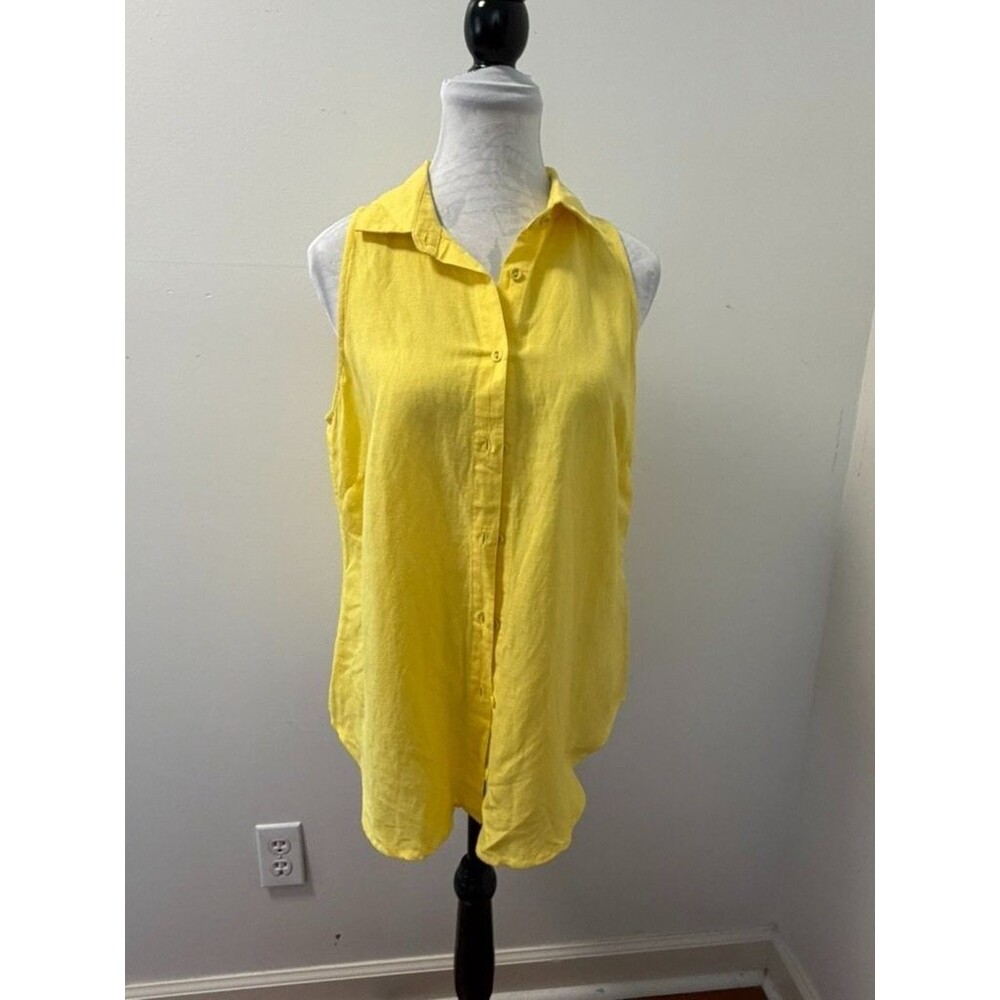 Boston Proper Womens S Yellow Button-Up Button Front Shirt Sleeve Size Women